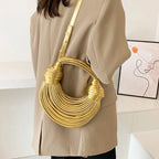 Women 2025 New Gold Luxury Designer Brand Handwoven Noodle Bags Rope Knotted Pulled Hobo Silver Evening Clutch Chic