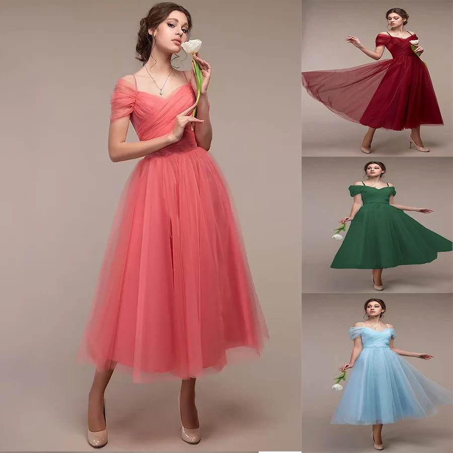 Fashion New Spring Summer Elegant Women V-Neck Backless Dress Lady Wedding Clothing A-Line MeshLong Skirt Girl Party Gift Dr1