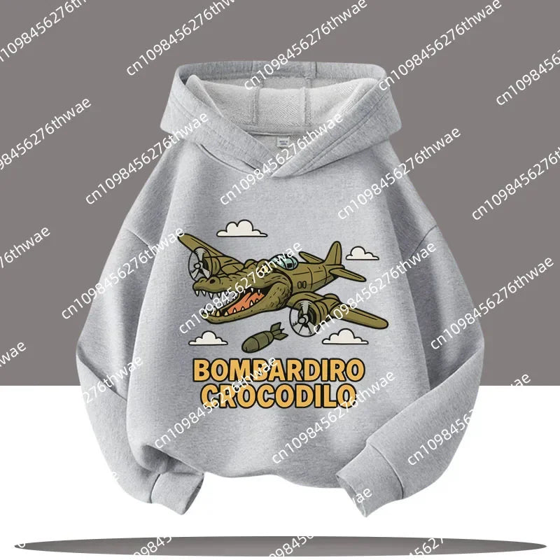 Boy's sports shirt -interesting Italian brain rot Tung Tungtung Sahur children's hooded shirt                h cartoon print-fall/winter top