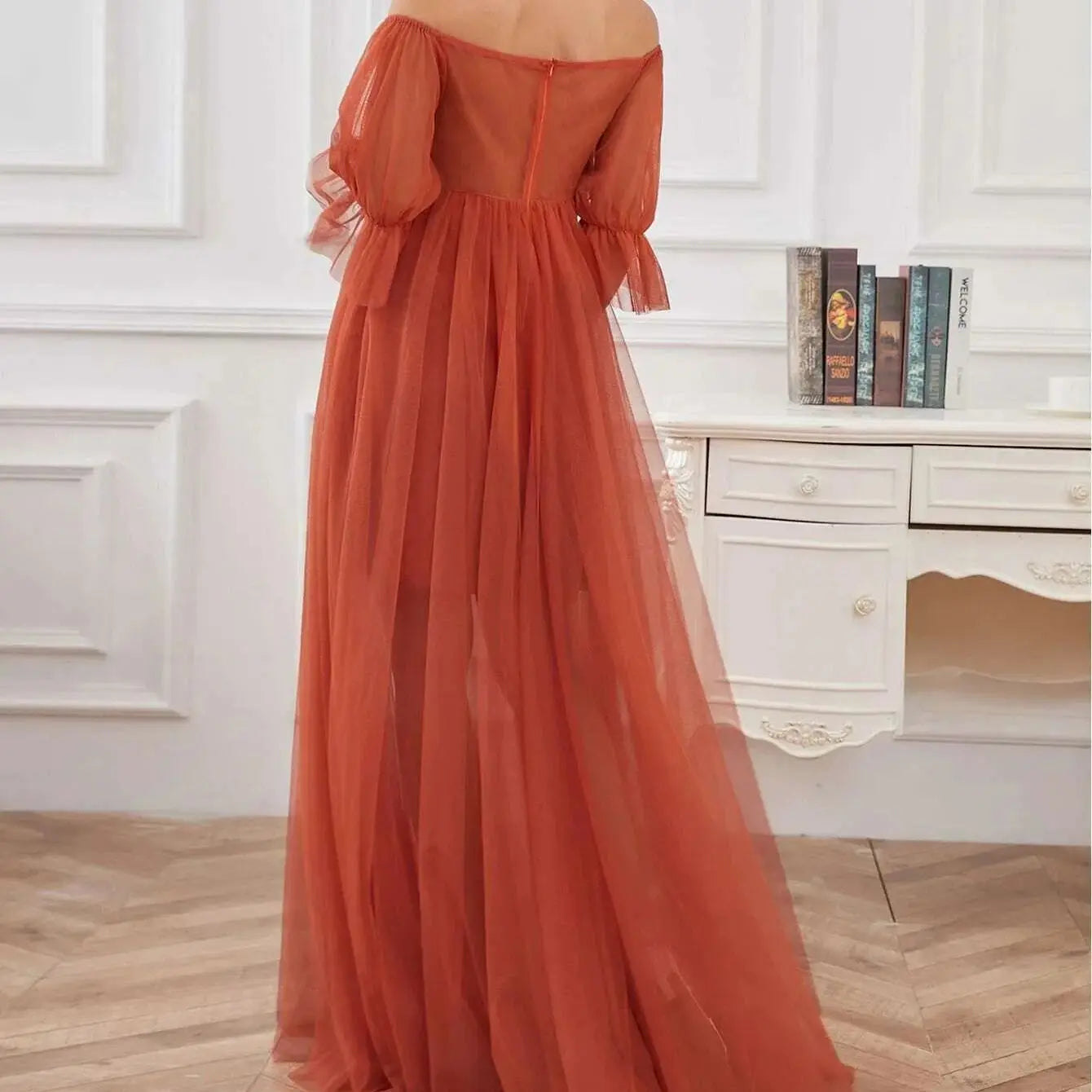 Maternity Dresses Photoshoot Off-Shoulder Tulle Maxi Dress Elegant Pregnancy Gown For Baby Shower Formal Pregnant Women Clothing