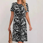 2025 cross-border printed dress women's elegant fashion summer round neck short sleeve loose skirt children cw82727