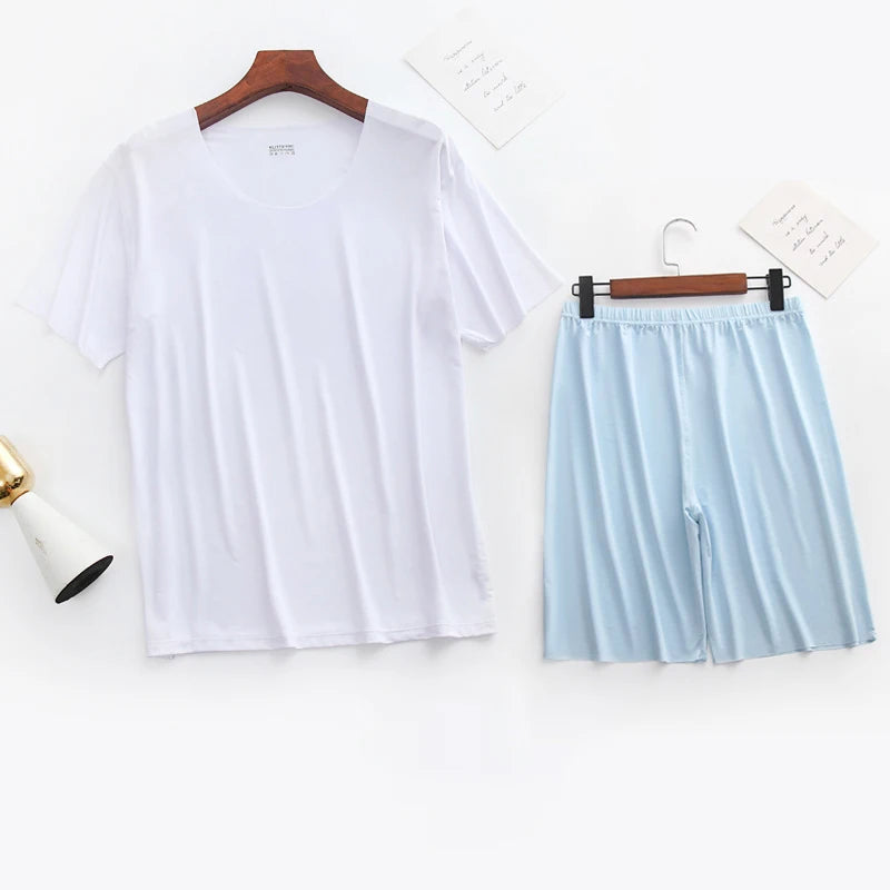 Men Ice Silk Pajamas Solid Shirt & Pants 2Pcs Pijamas Sleep Set Casual Male Home Clothes Summer Pyjamas Sleepwear Nightwear Suit