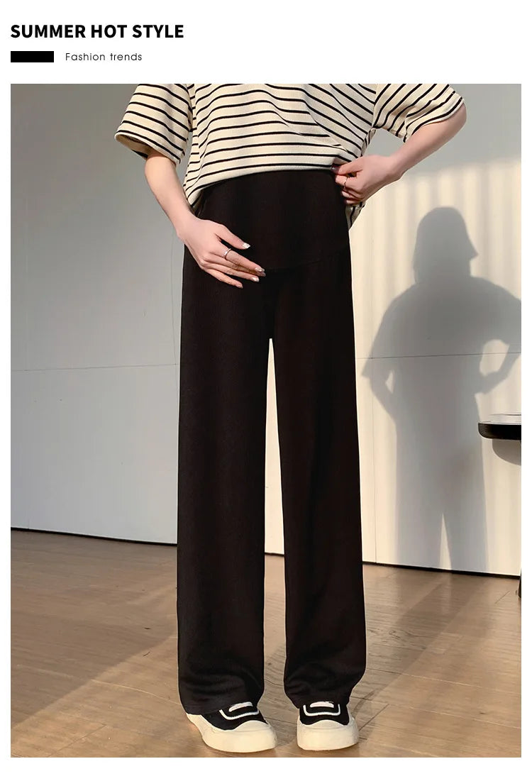 Maternity Clothings Maternity Wide Leg Pregnancy Pants Wear Trousers with Vertical Stripes Clothes for Pregnant Women