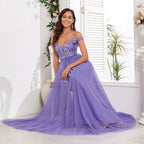 Purple Color Embroidery Sequin Dress Women Long Evening Party Gown Bridesmaid Dress For Summer Autumn Wedding Party