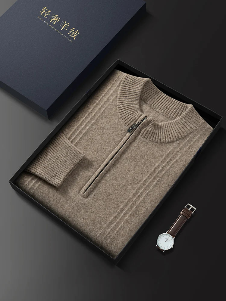 Men's Sweater Pullover Autumn Winter Sweater Warm Clothing 100% Cashmere Business Long Sleeve Classic Quality Mock Neck Knit Top