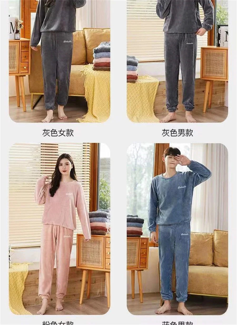 2025 Men's Thick Flannel Pajama Sets Couple Casual