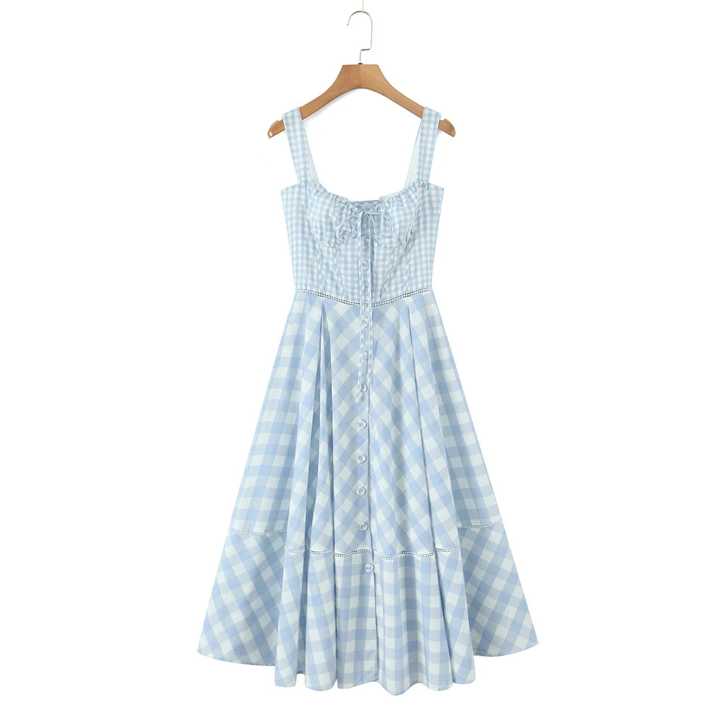 2025 summer new product women's clothing fashionable, fresh, sweet and elegant waist-hugging lace-up design suspender dress