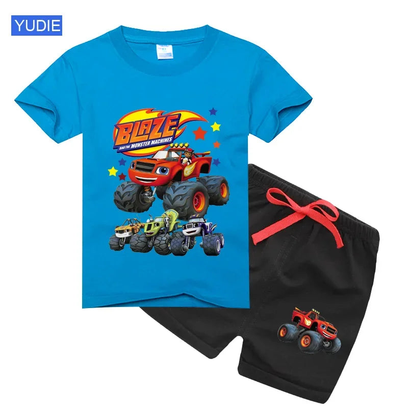 boys shirt  Baby Boy Clothes Set Cartoon Blazing Speed Cars Monster Machines