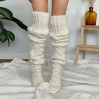 Knitted Leg Warmers Solid Color Hollow Mesh Long Over The Knee Stacked Socks Women Wool Winter Warm Socks Home Long Socks