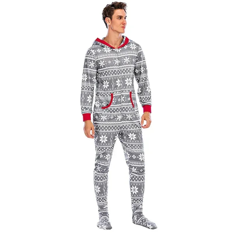 Men's Pajamas Home Wear Printed Pajamas Men's Long-sleeved One-piece Men's European and American Christmas Men's Pajamas Fall