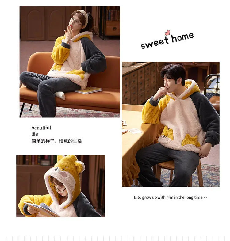 Couples Pajamas Women Men Winter Thicken Pyjamas Sleepwear