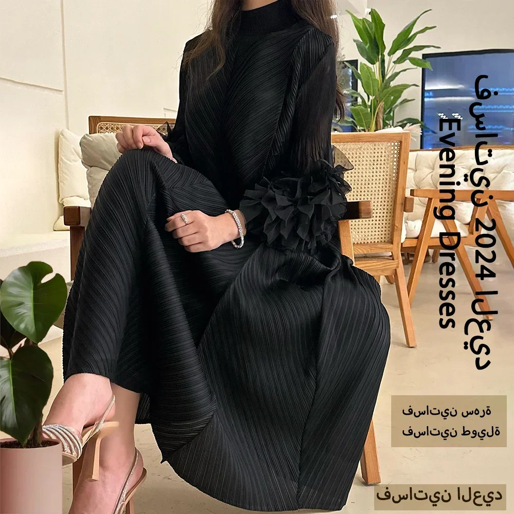 YUDX Hot Sales 2024 Summer New Pleated Formal Dresses for Women Mesh Petal Sleeve Solid Evening Party Long Maxi Dresses