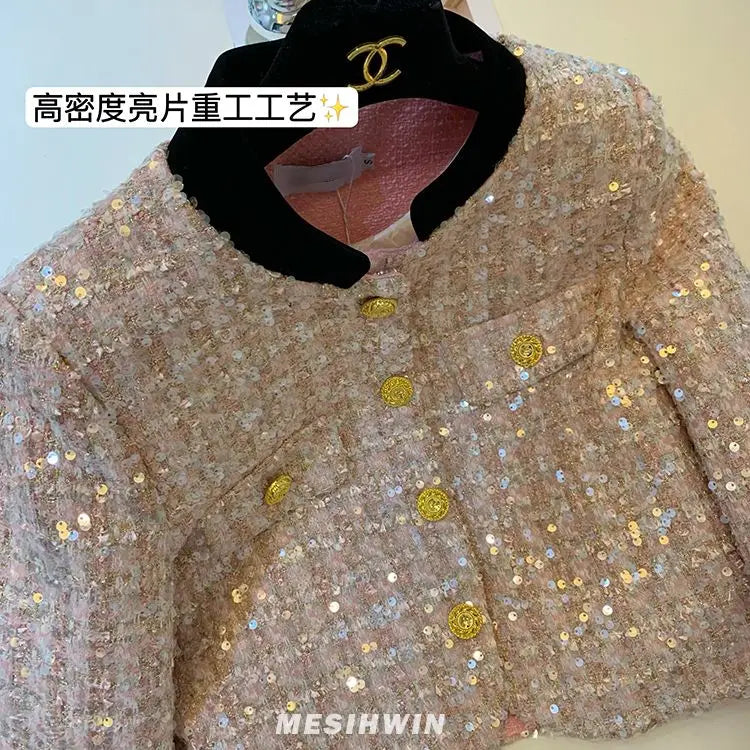 Thickened Coat Heavy Embroidery Sequins Short Coat 2024 New Tweed Top