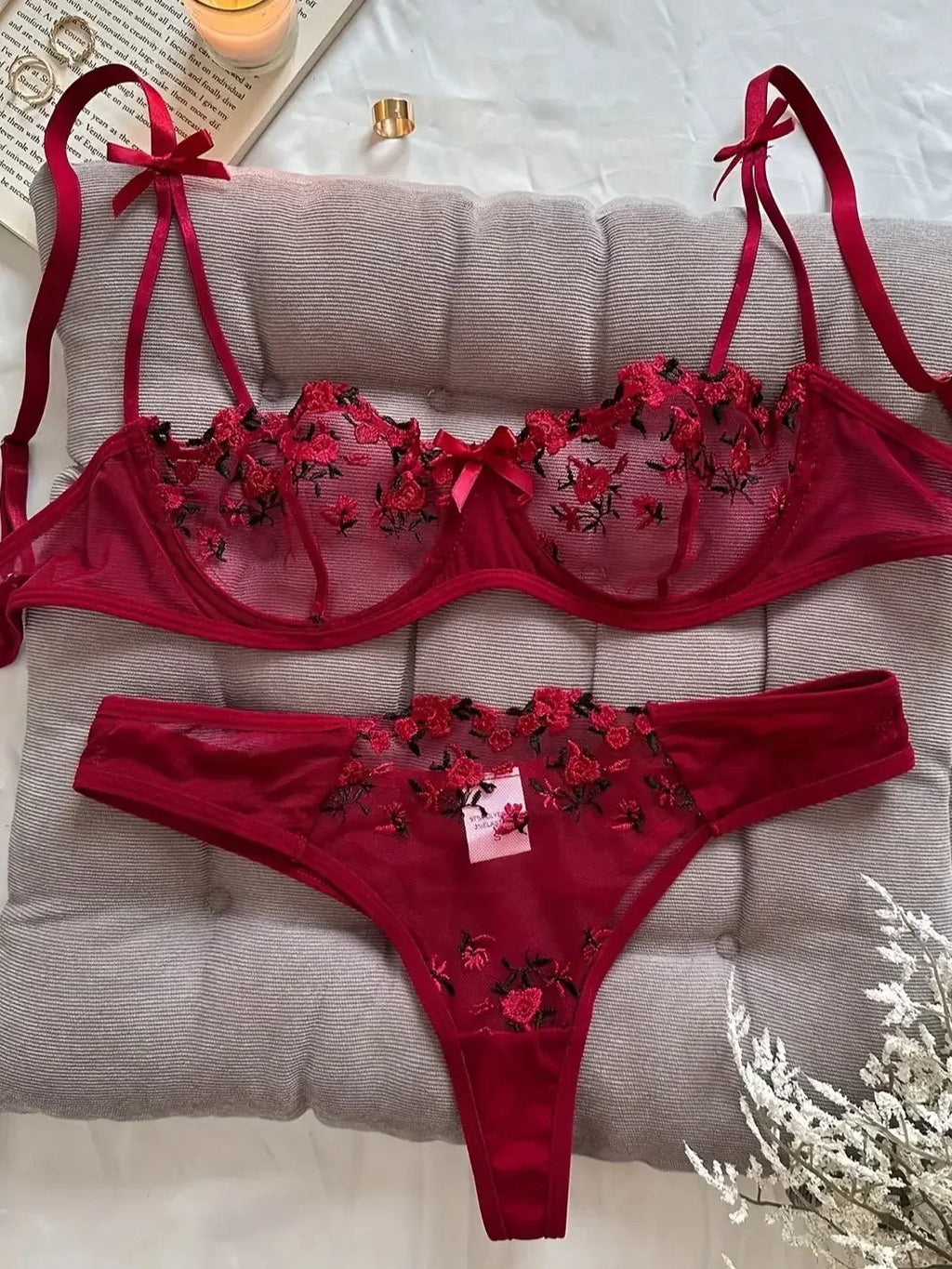 womens lingrie Night Beautiful Sexy Women 2 Piece floral Embroidery Underwear Erotic lingerie underwear Set conjuntos de mujer