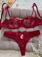 womens lingrie Night Beautiful Sexy Women 2 Piece floral Embroidery Underwear Erotic lingerie underwear Set conjuntos de mujer