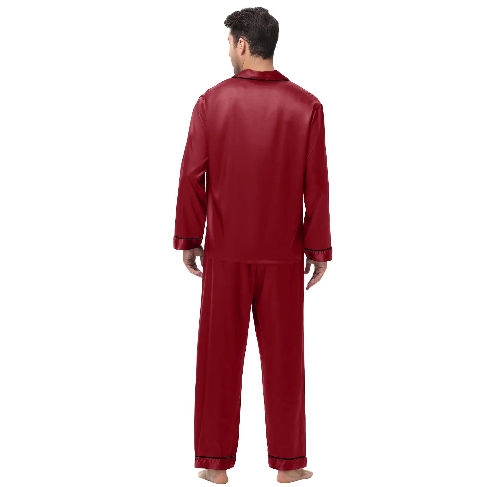 Men Pajamas Set Silk Satin Sleepwear