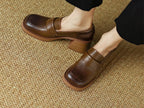 Shoes for Women Retro British Style Thick High Heels Loafers Platform Leather Shoes 2024 summer new French Square Toe Women Shoe