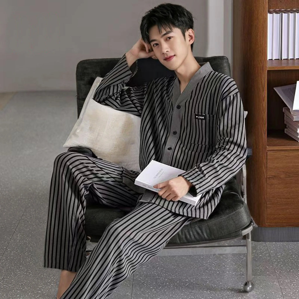 Pajamas for Men, Spring and Autumn Long-Sleeved Cardigans