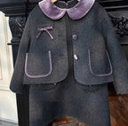 Children Elegance Top Clothing Autumn Winter Girls Clothes Set Fashion Retro Woolen Coat Jacket+Short Skirt 2Pcs Suits Kids suit