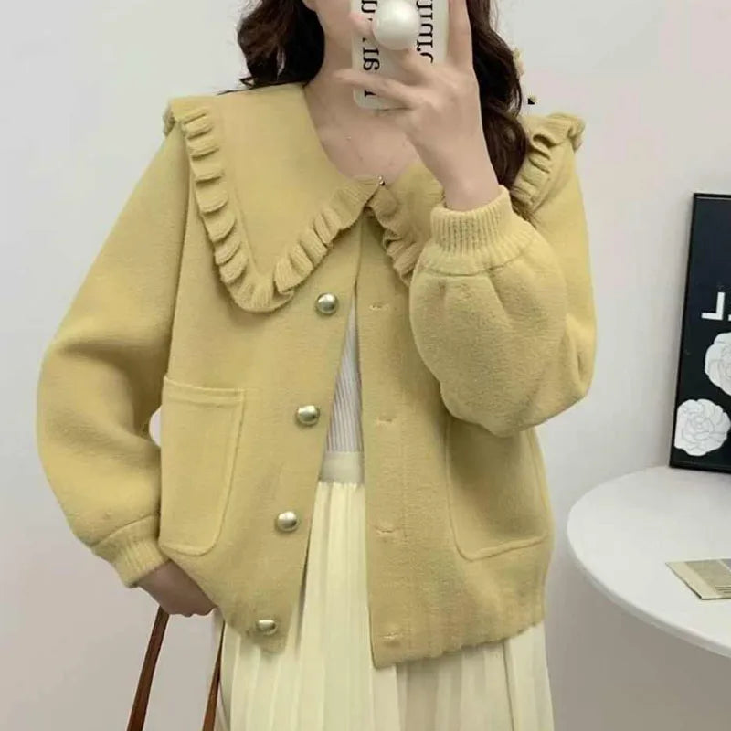 Women Jackets New Long Sleeve Doll Collar Women Jacket Black Elegant Jacket Coat Women Jaqueta Feminina Chaquetas De Mujer Q2180