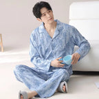 Men's Pajamas Can Be Worn Outside in Spring and Autumn, Cardigan Long-Sleeved New Casual Home Wear Men's Autumn and Winter Suits