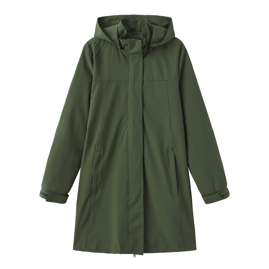 Spring Autumn Women's Solid Color Long Sleeve Lightweight Trench Coat with Detachable Hood Water-Repellent Windbreaker