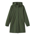 Spring Autumn Women's Solid Color Long Sleeve Lightweight Trench Coat with Detachable Hood Water-Repellent Windbreaker