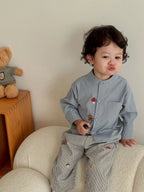 2025 Fall New Toddler Kids Pants Cotton Cartoon Embroidered Harem Pants Baby Boy Casual Striped Denim Baggy Trousers