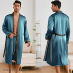 Men Long Robe Pajamas Set Baroque Style Kimono Bathrobe Gown Spring Summer Male Sleepwear Home Clothing Rayon Loungewear Pijamas