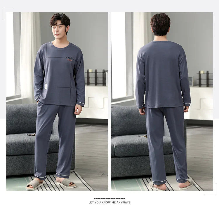 Fashion Lounge Pajamas Sets Men's Spring New Long-sleeved Tops with Trousers Cotton Homewear Comfort Simple Sleepwear Two Pieces