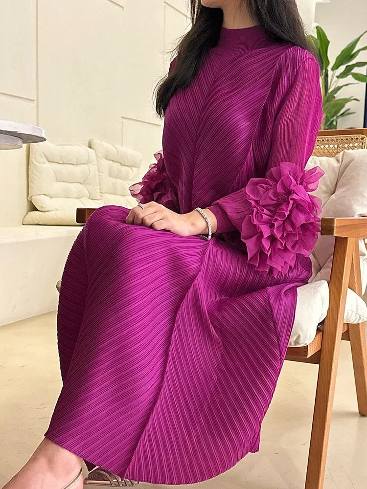YUDX Hot Sales 2024 Summer New Pleated Formal Dresses for Women Mesh Petal Sleeve Solid Evening Party Long Maxi Dresses