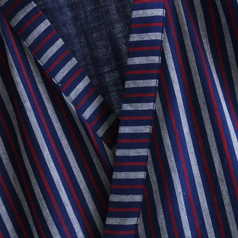 Blue Red Striped Printed Robe for Men 100% Cotton Kimono Men Bathrobe for Spring Autumn 100% Cotton Long Style Men Kimono Robe