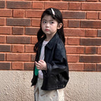 2025 Autumn New Children Long Sleeve Pu Leather Coat Fashion Girls Leather Jacket Solid Boys Lapel Zipper Jacket Kids Clothes