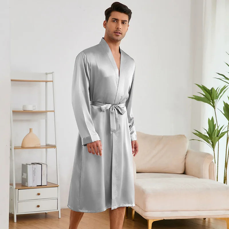 Male Robe Long-Sleeve Loose Bathrobe With Shorts Set Kimono For Man Autumn Comfortable Male Sleepwear