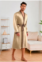 Men Long Robe Pajamas Set Baroque Style Kimono Bathrobe Gown Spring Summer Male Sleepwear Home Clothing Rayon Loungewear Pijamas