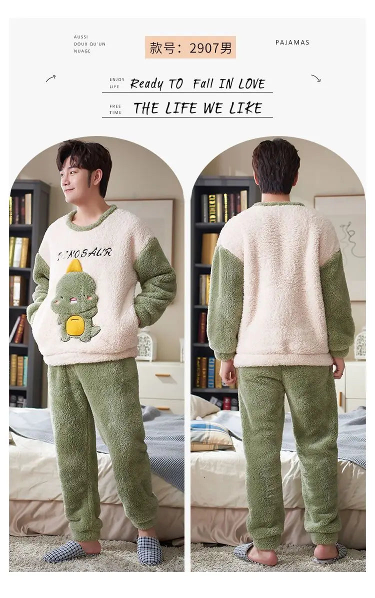 Couples Pajamas Women Men Winter Thicken Pyjamas Sleepwear