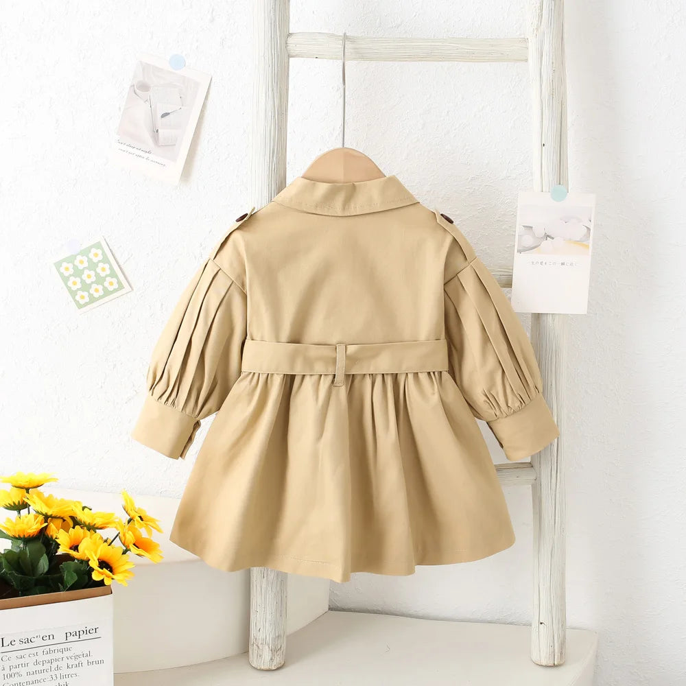 Trench Coat For Girl Children's Spring Cute Long Jacket 2024 New Kids Khaki Casual Outerwear Baby Khaki Fashion Windbreaker ﻿