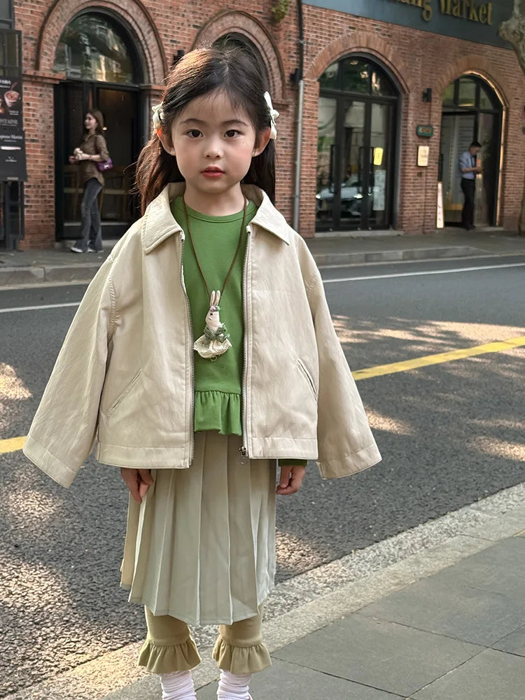 2025 Autumn New Children Long Sleeve Pu Leather Coat Fashion Girls Leather Jacket Solid Boys Lapel Zipper Jacket Kids Clothes