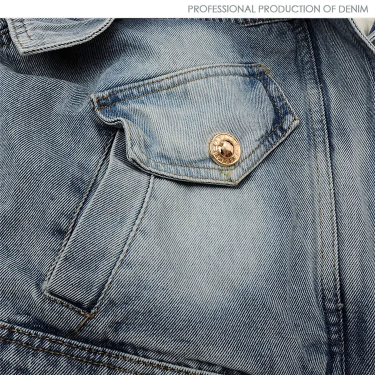 Big Fox Fur Collar Down Cotton Denim Jacket Women Vintage Cowboy Outerwear Winter Thick Loose Short Zipper Jeans Jacket Female