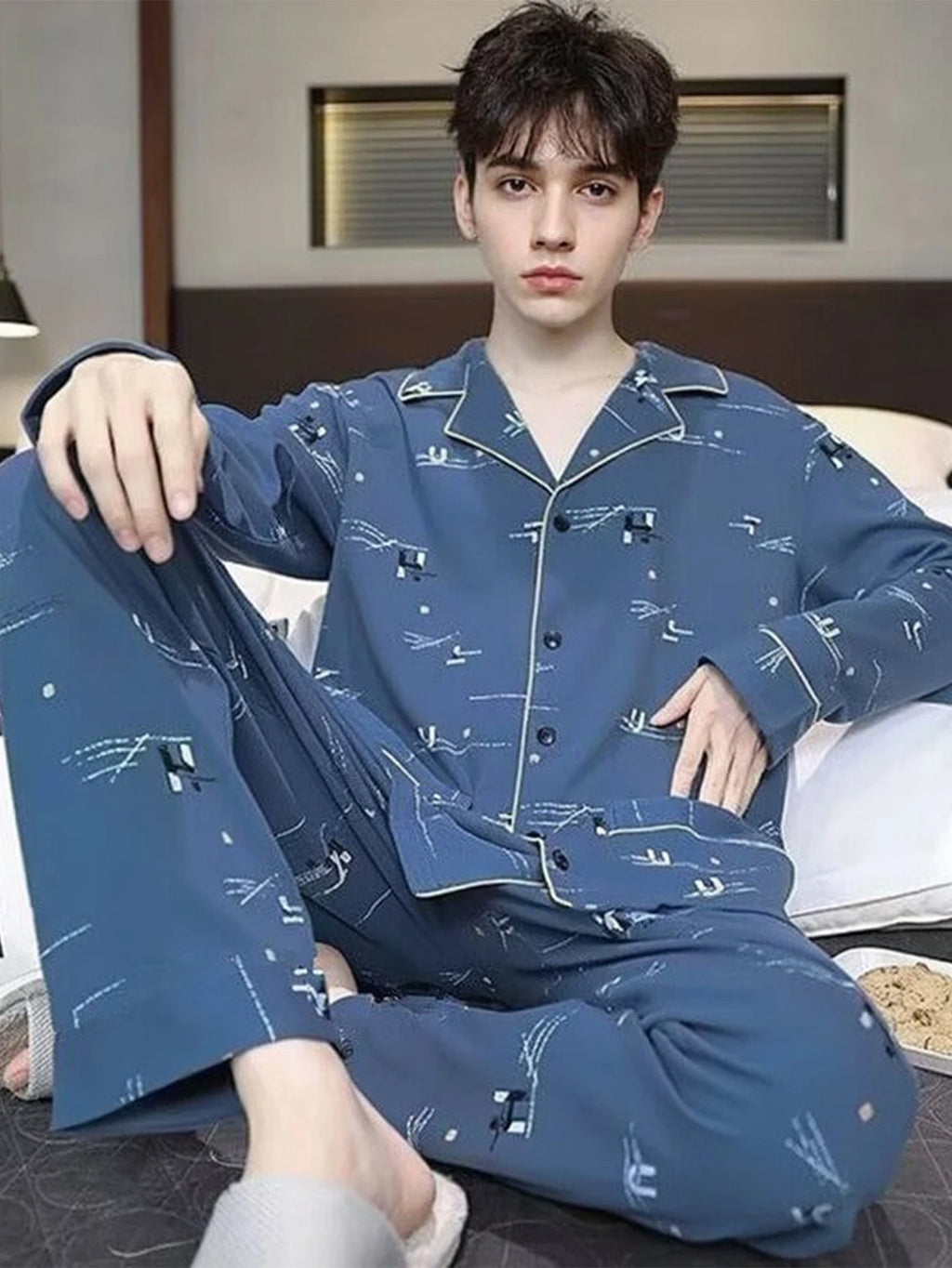 Men's Pajamas Can Be Worn Outside in Spring and Autumn, Cardigan Long-Sleeved New Casual Home Wear Men's Autumn and Winter Suits