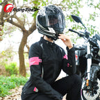 Woman Lady Girl Motorcycle Jacket Summer Breathable Motorbike Armor Coat with 5pcs Protective Pads and Waterproof Liner JK-52