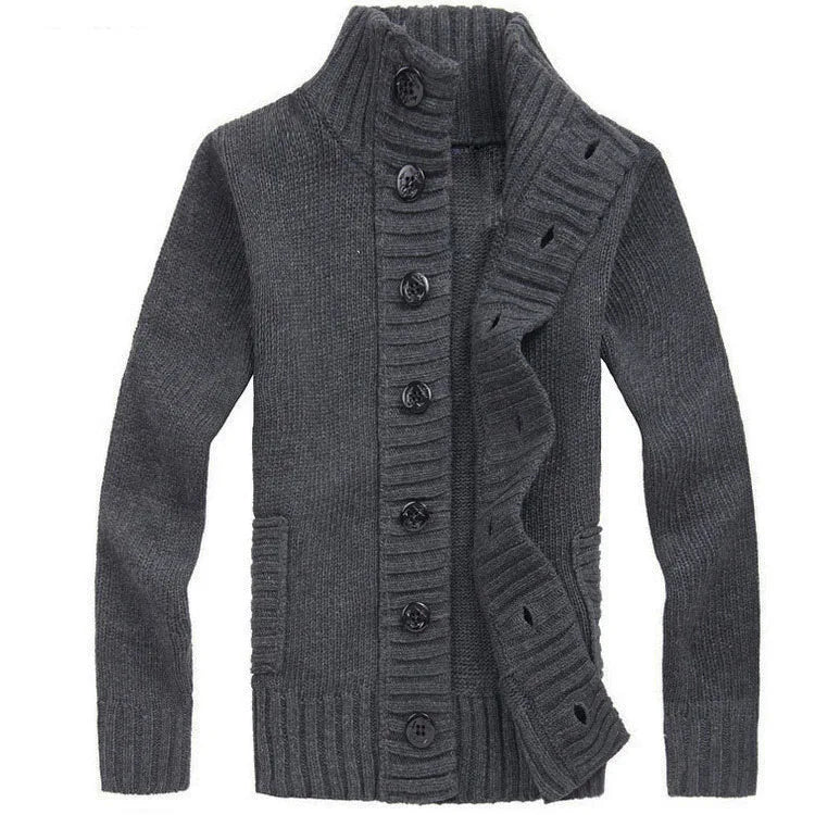 Men Sweater New Autumn Front Button Cardigan Stand Collar Sweaters