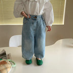 New Kids Jeans 2-6 Years Childrens Loose Wide Leg Pants Girls Simple Solid Color Trousers Fashion Jeans