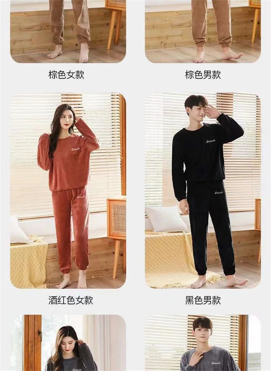 2025 Men's Thick Flannel Pajama Sets Couple Casual