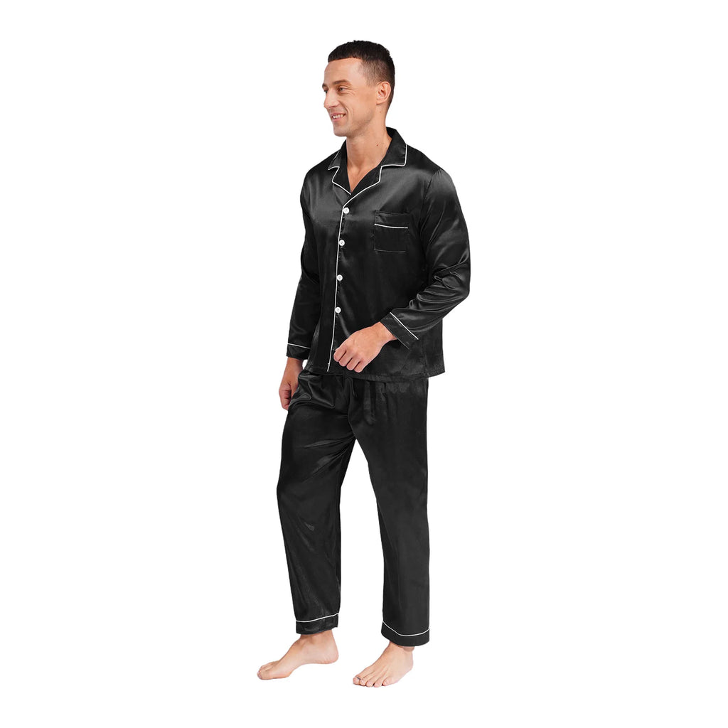 Mens Satin Pajamas Set Two Pieces Sleepwear