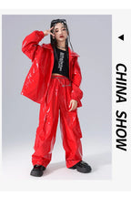Boys K-pop Fashion Leather Jacket Street Dance Cargo Pants Girl Hip Hop Streetwear Kids Children Jazz Shiny Costume Clothes Sets