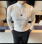 Men Tie-Dye Long-Sleeve T-Shirt | Half-High Collar Base Layer Trendy Versatile Casual Wear 95% Cotton Breathable  Sweat-wicking