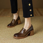 Shoes for Women Retro British Style Thick High Heels Loafers Platform Leather Shoes 2024 summer new French Square Toe Women Shoe