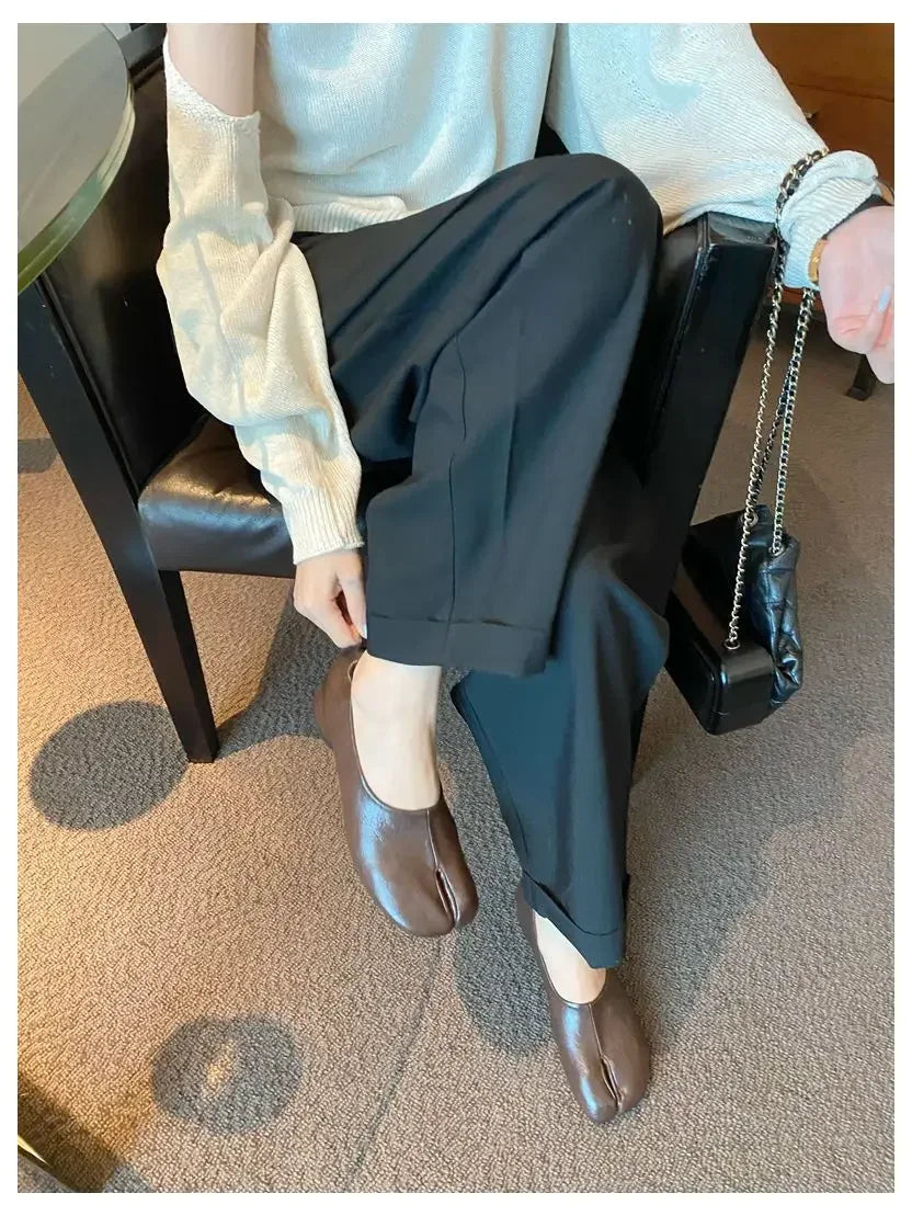 2025 Women Slip on Casual Loafers Chunky Heel Shoe Soft Moccasins Footwear New Fashion Split Toe Shoes Zapatos De Mujer