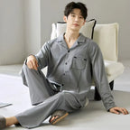 Men's Pajamas Can Be Worn Outside in Spring and Autumn, Cardigan Long-Sleeved New Casual Home Wear Men's Autumn and Winter Suits